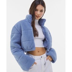 Bershka Cropped Faux Shearling Puffer Jacket
